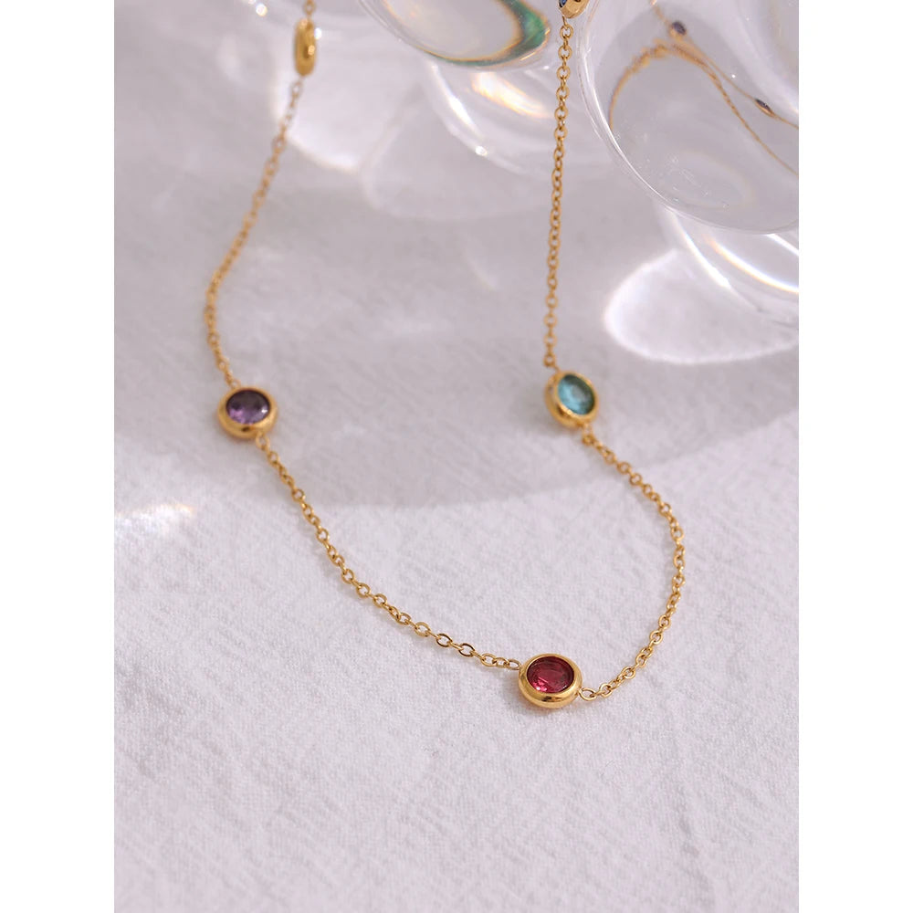 Colorful Cubic Zirconia Necklace – 316L Gold Stainless Steel