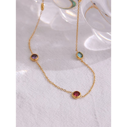 Colorful Cubic Zirconia Necklace – 316L Gold Stainless Steel
