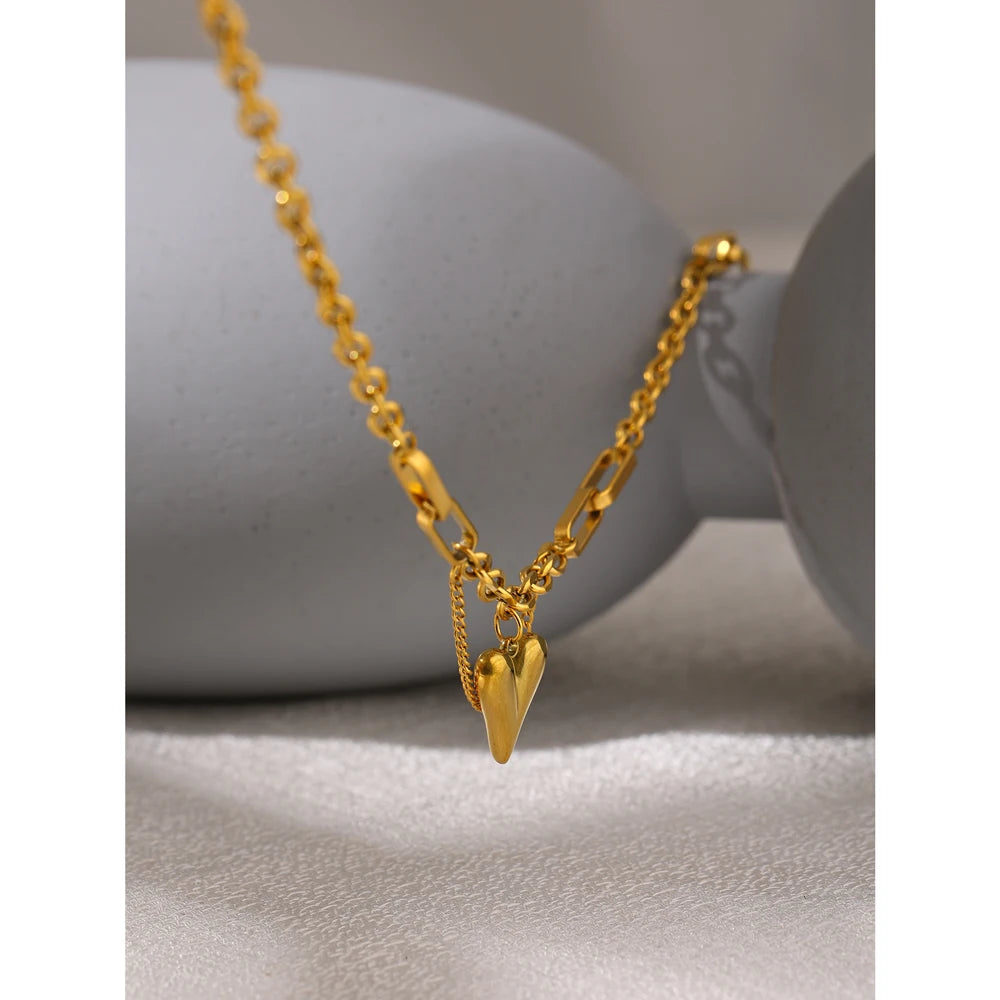 Heart Pendant Bracelet and Necklace – 18K Gold Stainless Steel Necklace