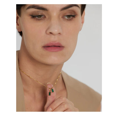 Geometric Green Zirconia Pendant Necklace – Dainty Gold Chain Jewelry