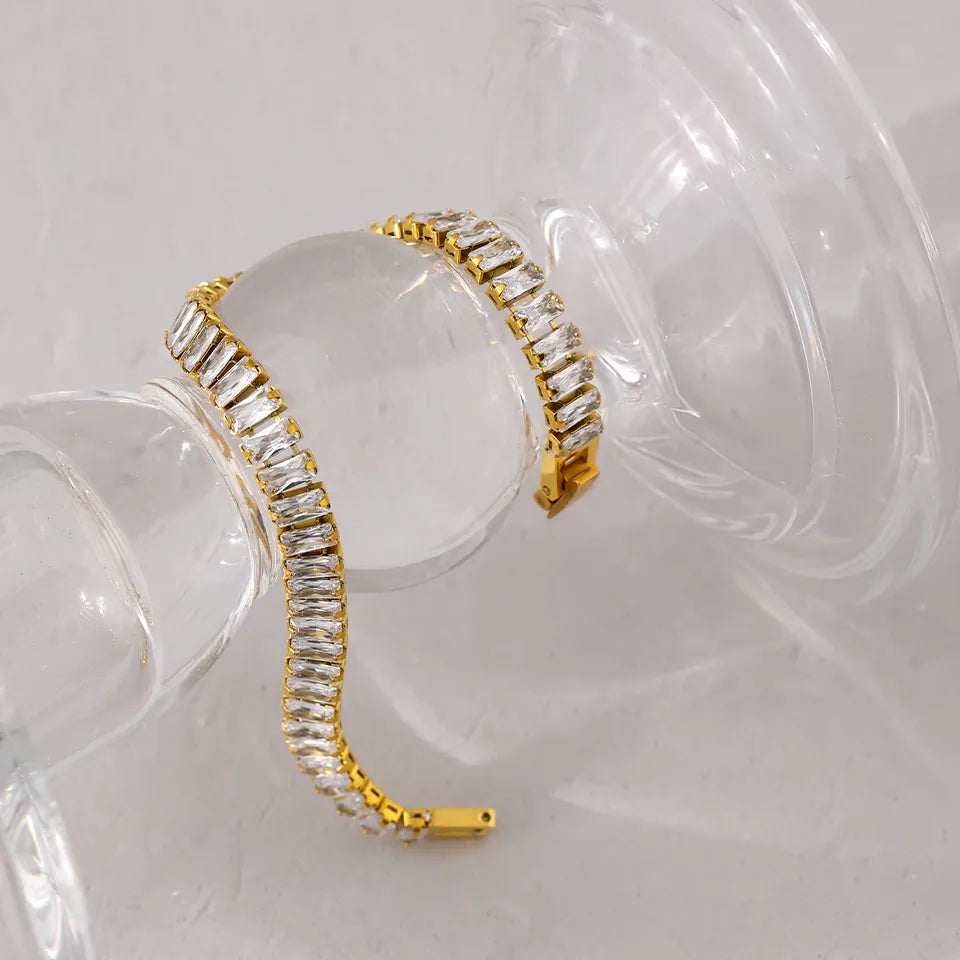 6MM Zirconia Bracelet – Gold Plated Stainless Steel Water Proof Jewelry