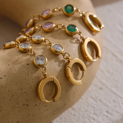 316L Stainless Steel Jewelry Stylish Cubic Zirconia Long Earrings High Quality Metal Geometric Earrings