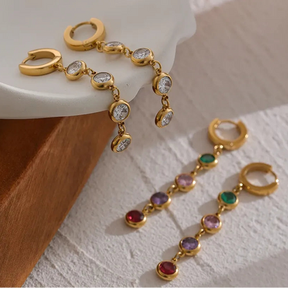 316L Stainless Steel Jewelry Stylish Cubic Zirconia Long Earrings High Quality Metal Geometric Earrings