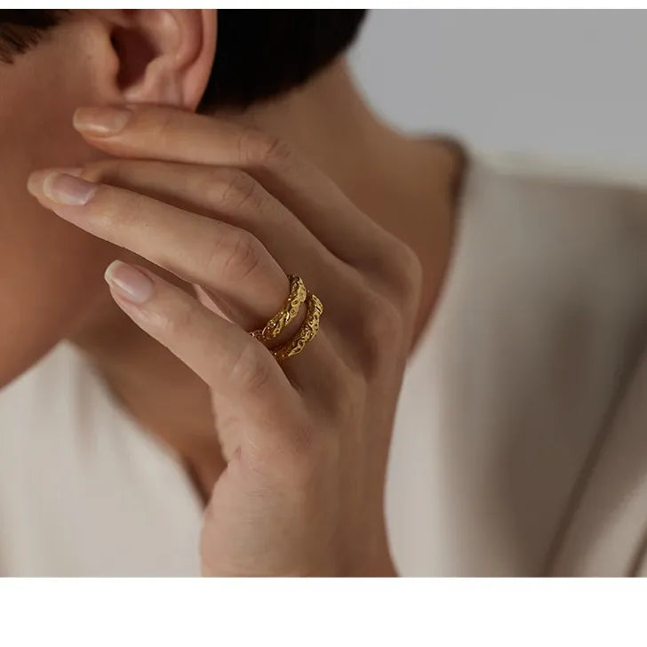 Luxe Stainless Steel 18K Gold Plated Round Statement Ring - Trendy Metal Jewelry