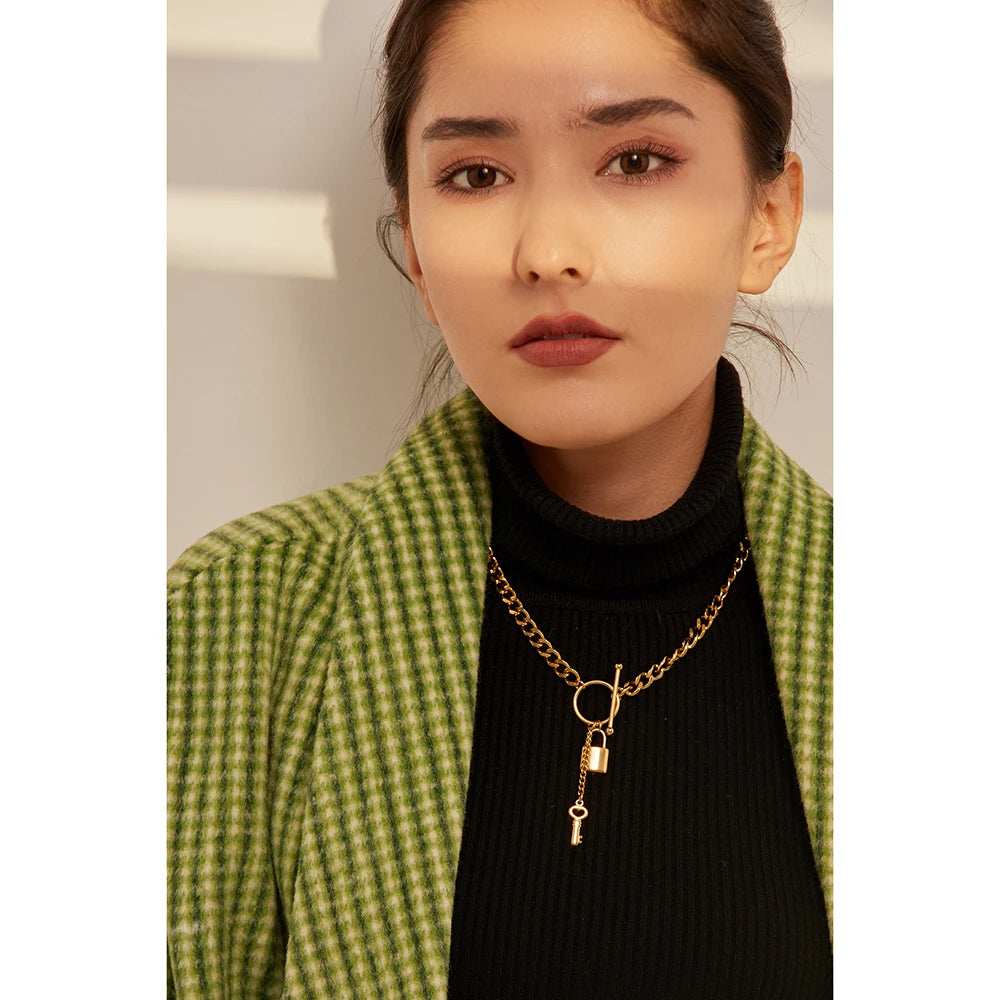 Lock Pendant Necklace – 18K Gold Plated Punk Style Chain Jewelry