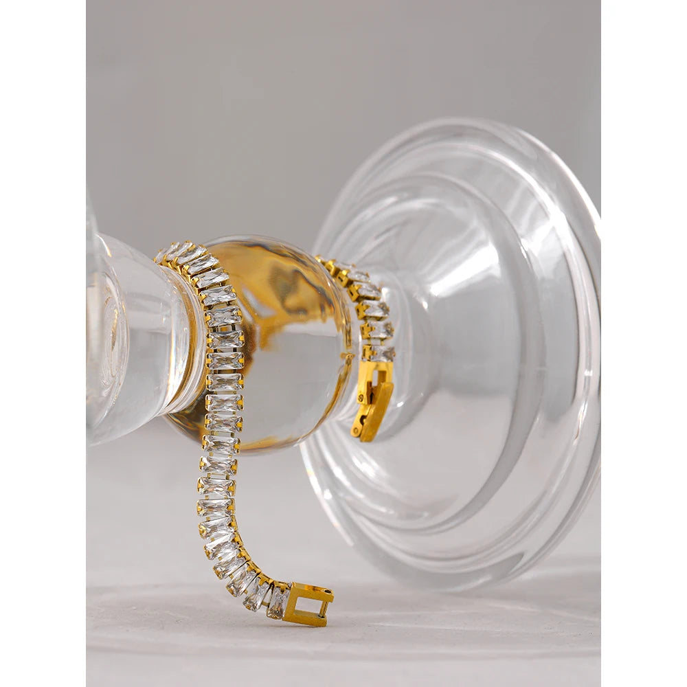 6MM Zirconia Bracelet – Gold Plated Stainless Steel Water Proof Jewelry