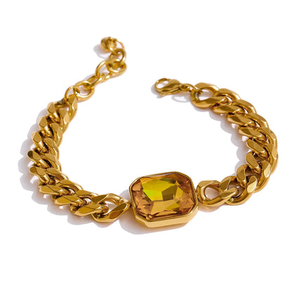 Green Crystal Thick Bracelet – 18K Gold Plated Stainless Steel
