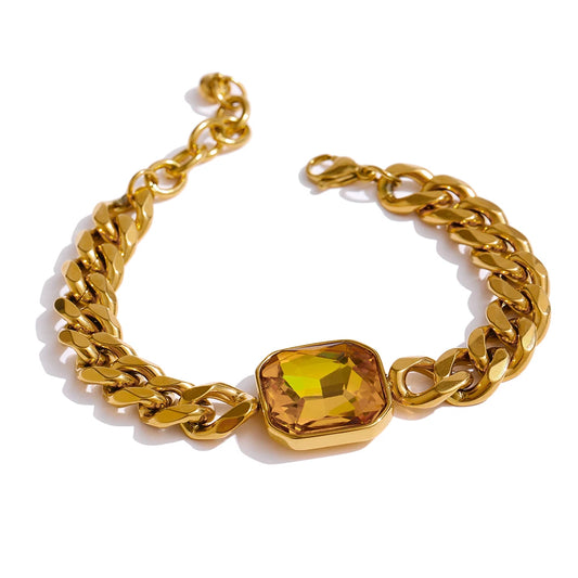Green Crystal Thick Bracelet – 18K Gold Plated Stainless Steel