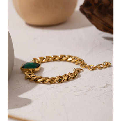 Green Crystal Thick Bracelet – 18K Gold Plated Stainless Steel