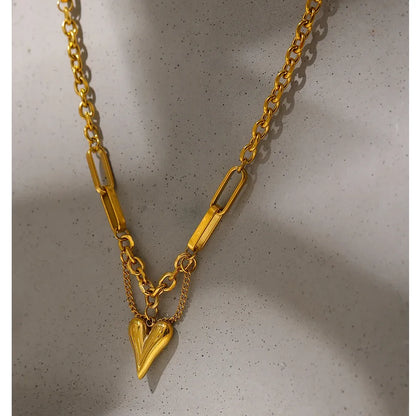 Heart Pendant Bracelet and Necklace – 18K Gold Stainless Steel Necklace