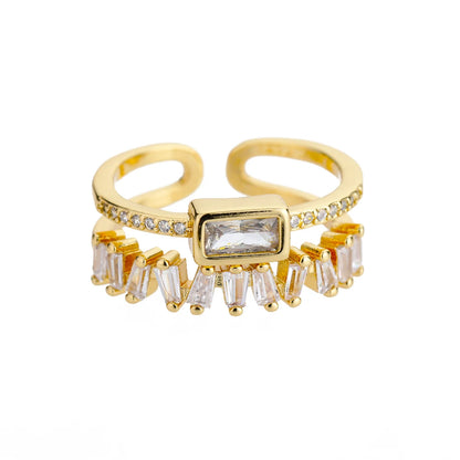 Green Double Layer Zircon Ring – 18K Gold Plated Adjustable Band