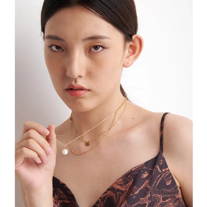 Layered Round Pendant Necklace – Gold Stainless Steel Jewelry