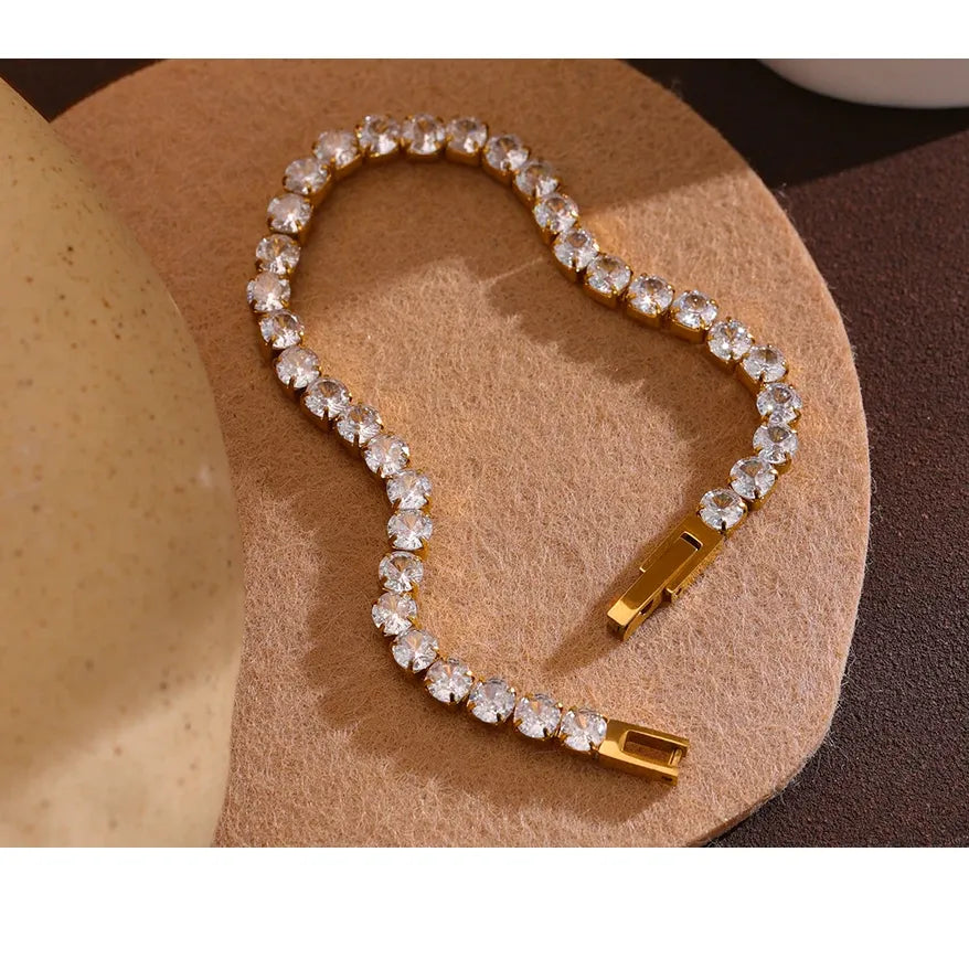 Luxury Cubic Zirconia Tennis Bracelet – Stainless Steel 18K Gold Plated Waterproof