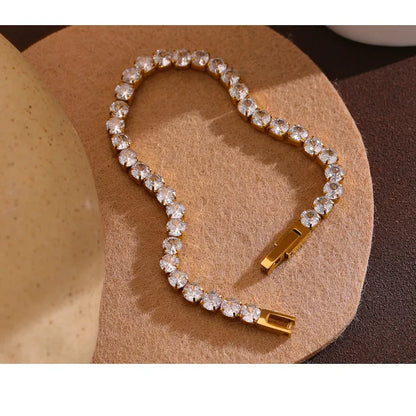 Luxury Cubic Zirconia Tennis Bracelet – Stainless Steel 18K Gold Plated Waterproof