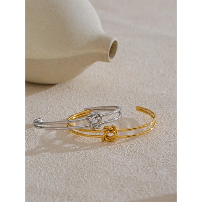 Knot Cuff Bracelet – Gold-Plated Stainless Steel Open Bangle