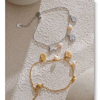 Ocean Charm Pearl Anklet – Shell Dolphin & Conch Design
