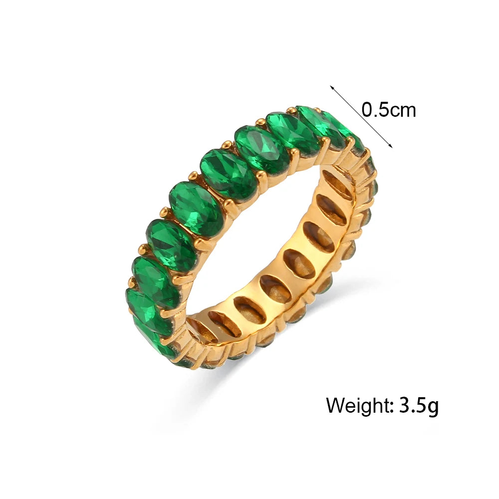 Luxe Jewels Zircon Oval Crystal Band Women’s Ring – 18K Gold Plated Tarnish-Free