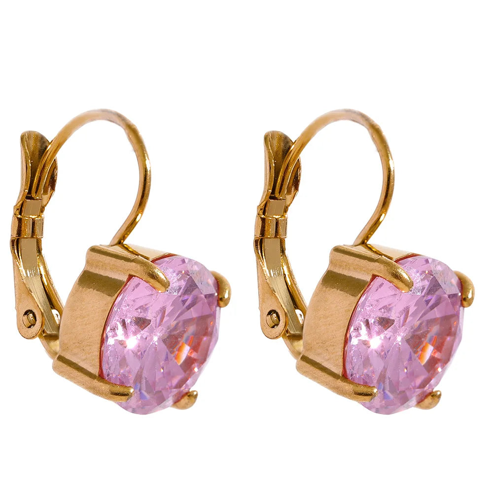 Colorful Cubic Zirconia Round Hoop Earrings – Gold Plated
