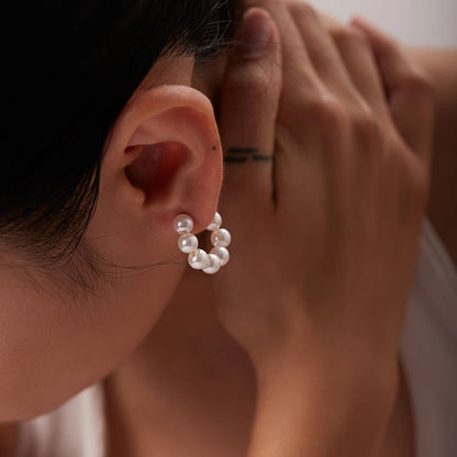 Uworld Exquisite Luxury Stainless Steel  Pearls Beads Hoop Huggie Earrings Romantic Elegant Fashion Charm Trendy Chic Jewelry