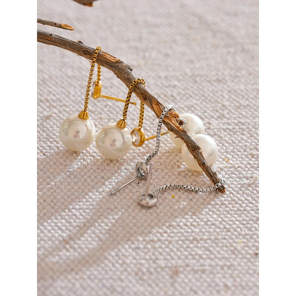 Long Imitation Pearl Dangle Earrings – Gold Plated