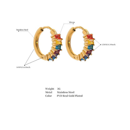 Colorful White Cubic Zirconia Stainless Steel Round Rainbow Bling Hoop Earrings for Women High Quality Jewelry
