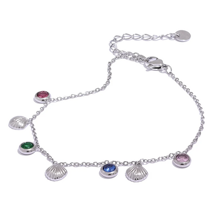 Colorful CZ Shell Anklet – Trendy Gold-Plated Stainless Steel