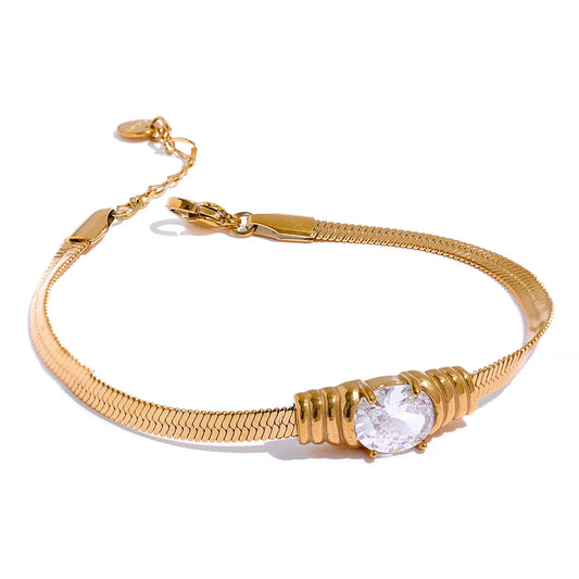 Bling Snake Texture Bracelet – Gold Plated Stainless Steel with Zirconia