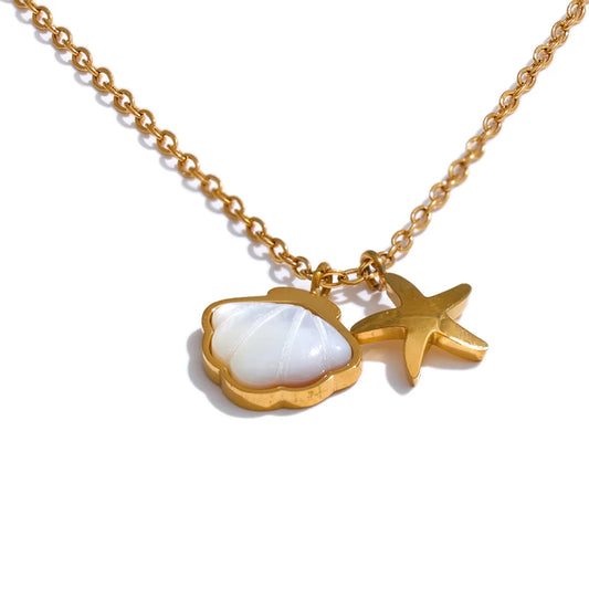 Natural Shell Starfish Pendant Necklace – Gold Plated