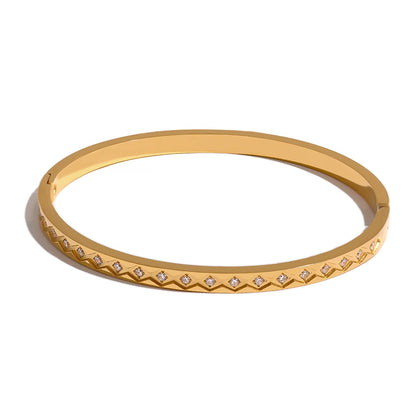 60mm Cast Bangle Bracelet – Gold Plated Stainless Steel with Zirconia