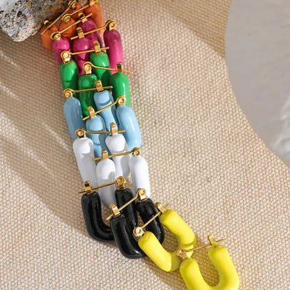 Bold 7-Color Enamel Chunky Hoop Earrings – Stainless Steel Square Shape