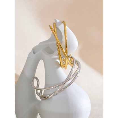 Hollow Line Cuff Bracelet – 58mm Gold Plated Stainless Steel