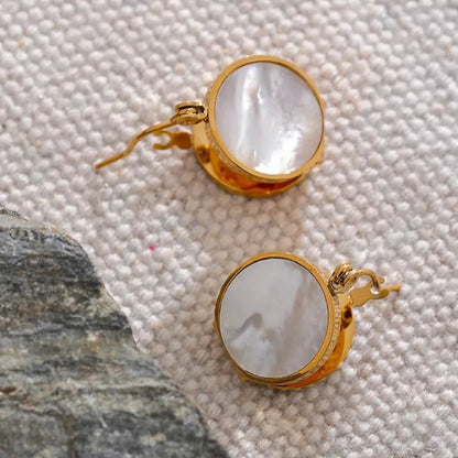 Natural Shell Water Resistant Gold Hoop Earrings