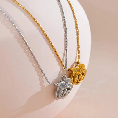 Rose Flower Pendant Necklace – Gold Stainless Steel