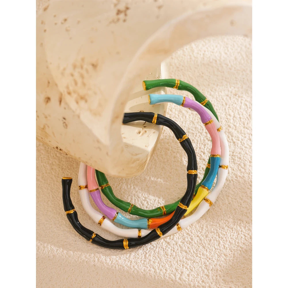 Colorful Enamel Bamboo Cuff – Gold Plated Stainless Steel