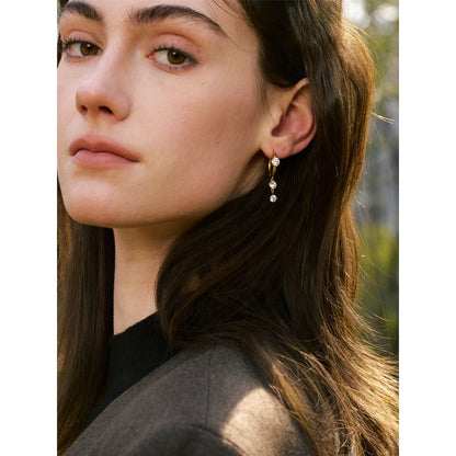 Gold Plated Stainless Steel Cubic Zirconia Drop Earrings