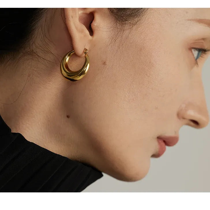 Stainless Steel Geometric Hoop Earrings Jewelry for Women - 18K Earrings Gold Plated