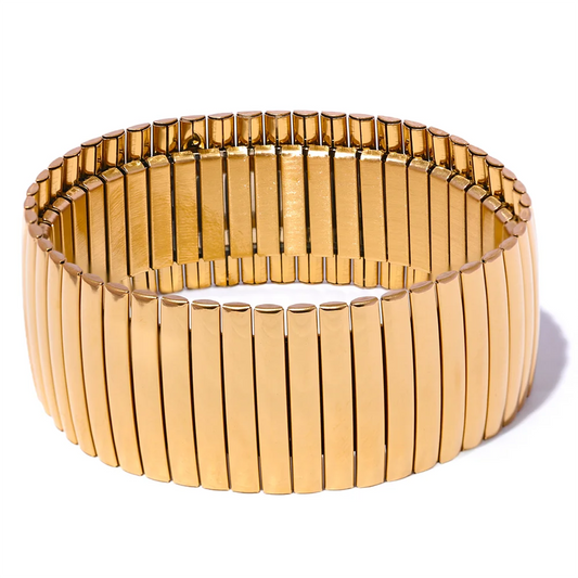 Elastic Wide Statement Bracelet – 18K Gold Plated 316L Stainless Steel