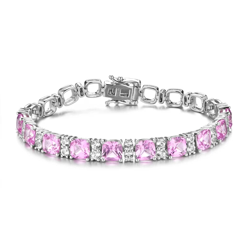 Luxe Jewels 925 Silver Jewelry Original 1 Carat Lab Gemstones Blue Spinel Sapphire Pink Corundum Bracelet Tennis Bracelets