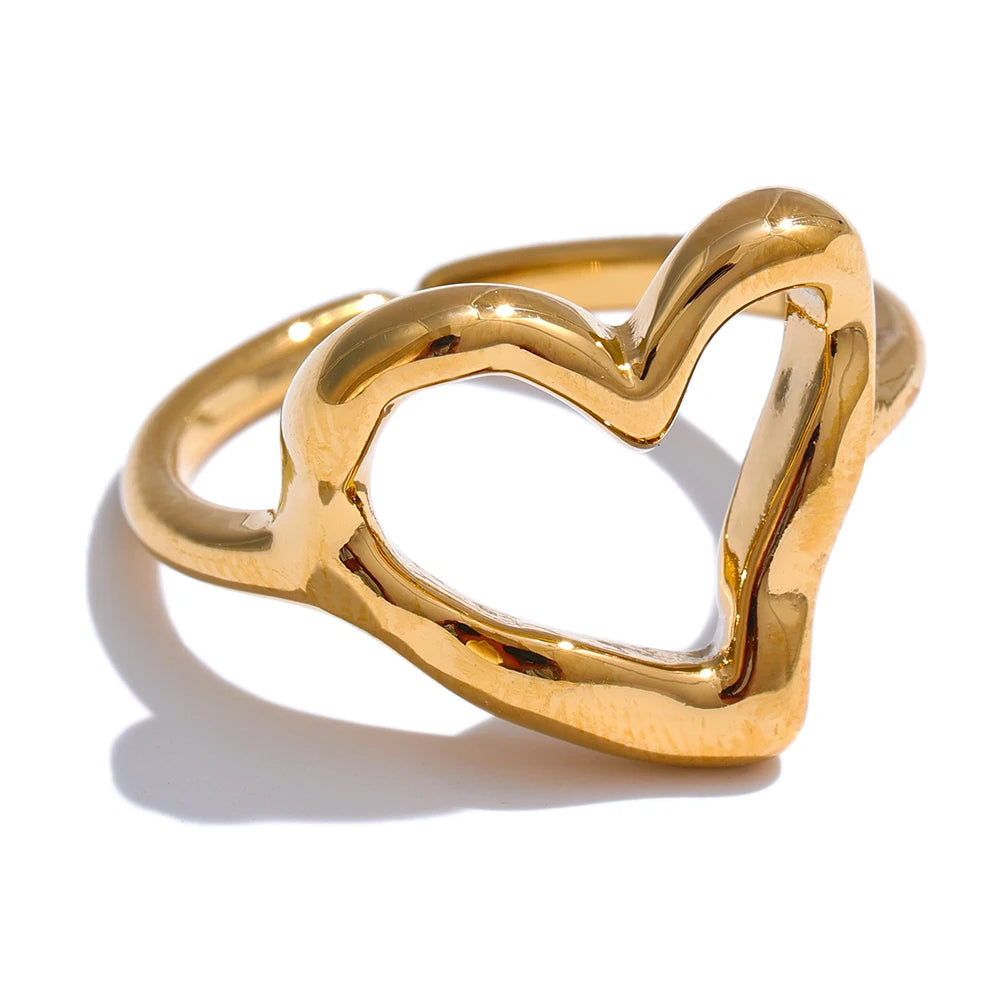 Luxe Jewels Women’s Stainless Steel Heart Love Ring - 18K Gold Plated Jewelry