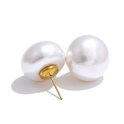 18mm / 12mm Korean Style Pearl Round Stud Earrings Versatile Daily Stainless Steel Fashion Jewelry