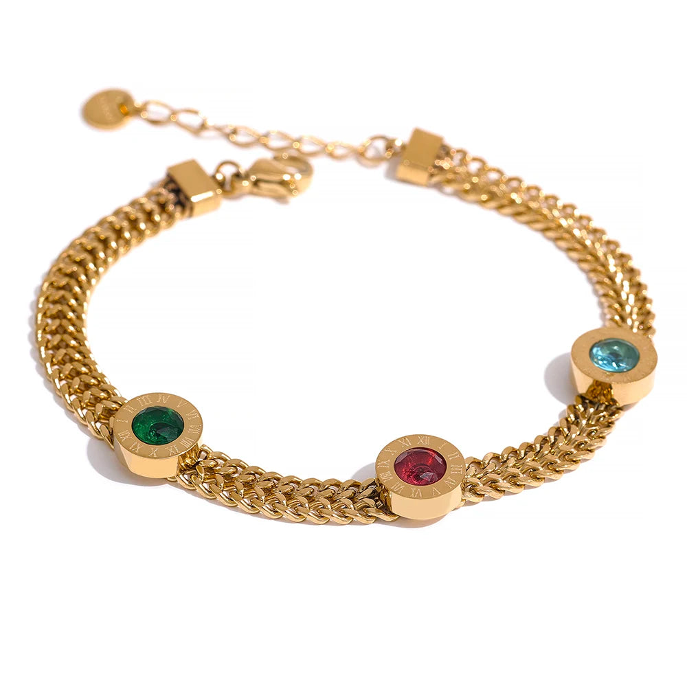 Colorful CZ Cuban Bracelet – 18K Gold Plated Stainless Steel