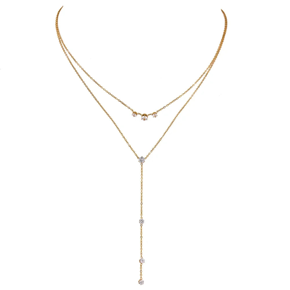 Layered Pendant Necklace with Bling Cubic Zirconia – 18K Gold Plated Jewelry