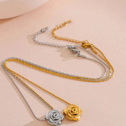 Rose Flower Pendant Necklace – Gold Stainless Steel