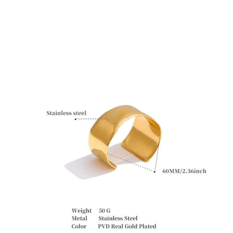 60mm Wide Cuff Bracelet – 18K Gold Plated Stainless Steel