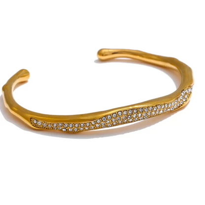 62mm CZ Open Cuff Bracelet – 18K Real Gold Plated Stainless Steel Waterproof Bracaelet