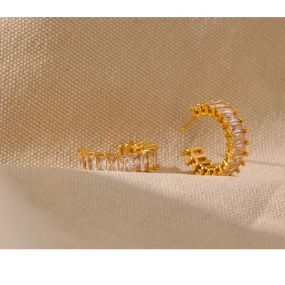 Tarnish-Free Gold Hoop Earrings with Cubic Zirconia – Classic Sparkle
