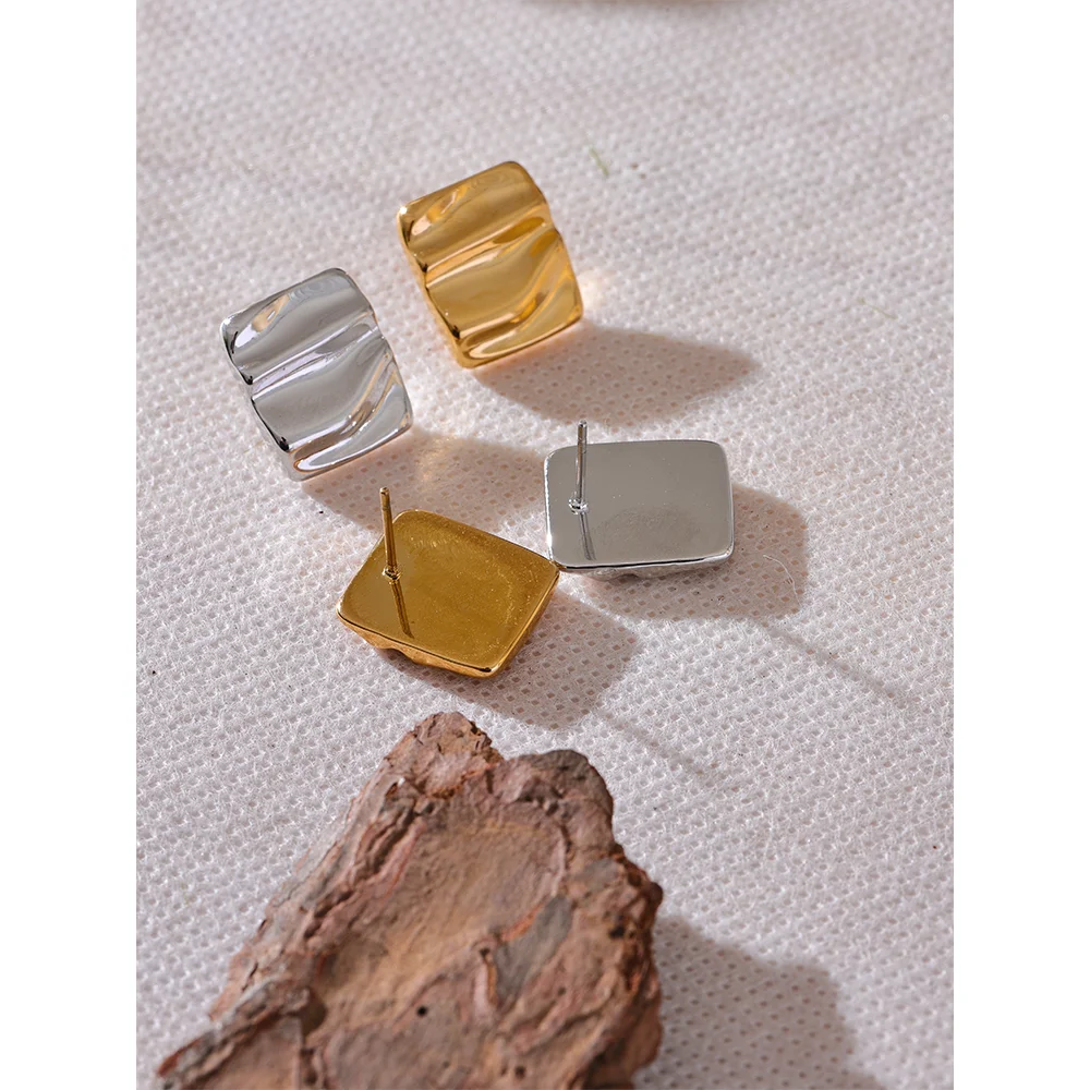 Minimalist Stainless Steel Square Small Daily Stud Earrings Stainless Steel Textured Trendy Jewelry
