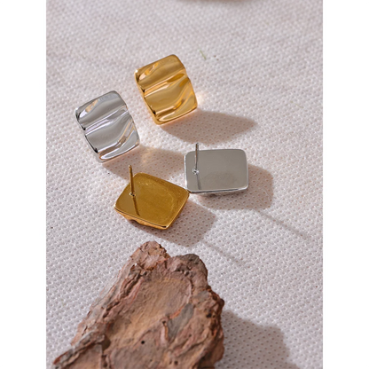 Minimalist Stainless Steel Square Small Daily Stud Earrings Stainless Steel Textured Trendy Jewelry