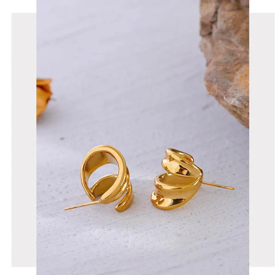 Waterproof Stainless Steel Geometric Huggie Earrings for Women - 18K Gold PVD Plated Jewelry