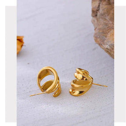 Waterproof Stainless Steel Geometric Huggie Earrings for Women - 18K Gold PVD Plated Jewelry